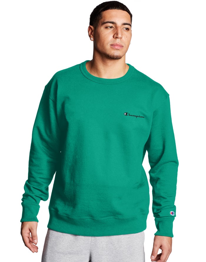 Champion Powerblend Fleece Crew Script Logo Sweatshirt Heren - Groen - Belgie 7805FEZNJ